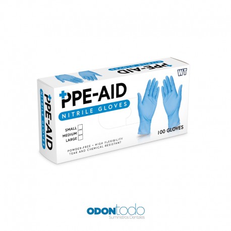 PPE-Aid Guantes de Nitrilo Mediano Color Azul caja 100pz.